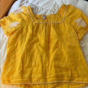 J. Crew Yellow Blouse with White Embroidery